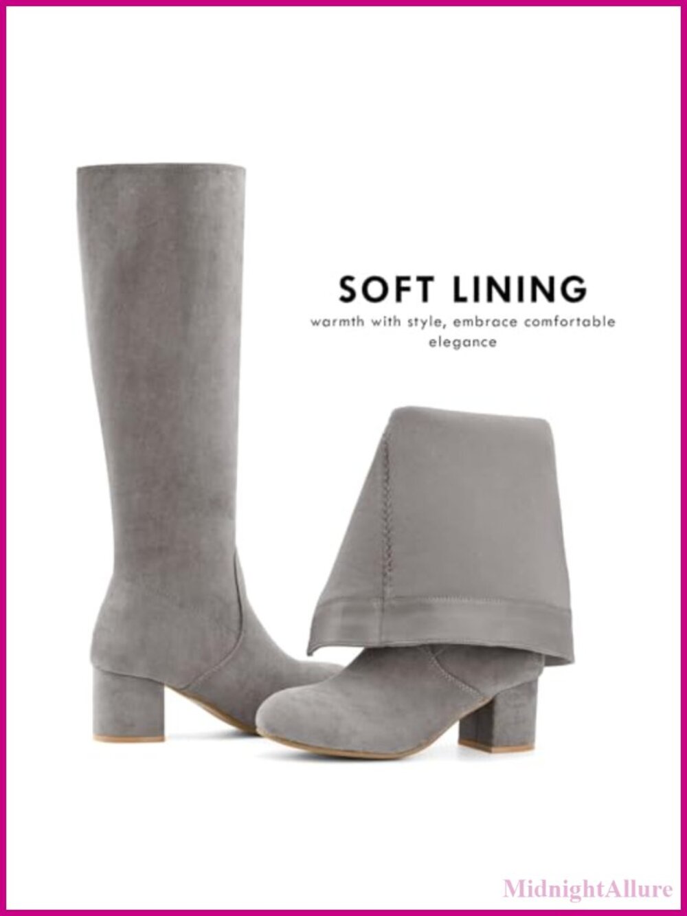 Knee High Boots Chunky Block Heel Faux Suede Comfortable - Picture 2 of 6